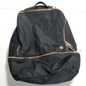 Lululemon City Adventurer Backpack Black Gold Zip Pockets
